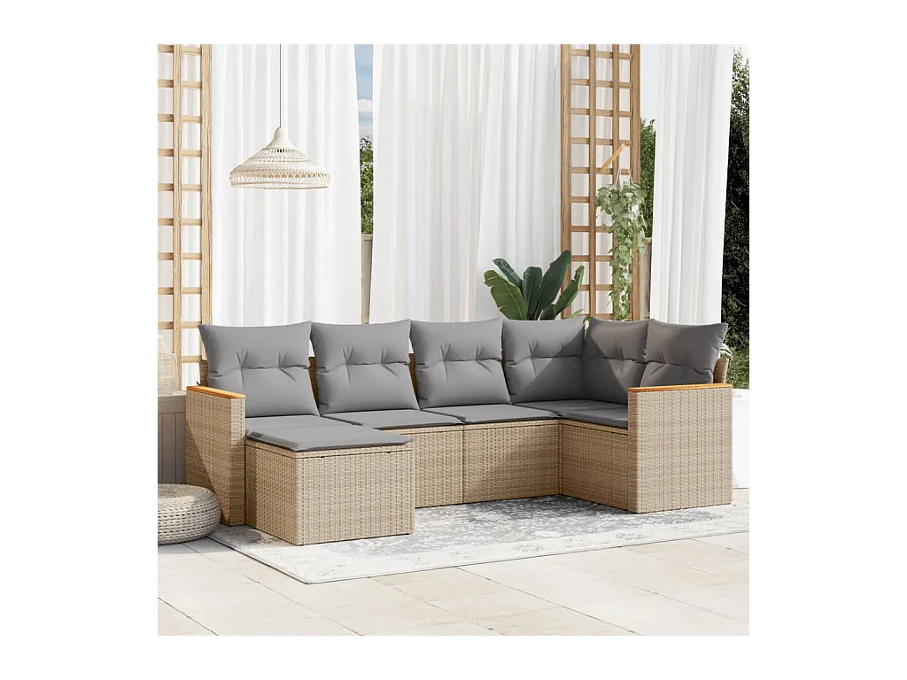 Salon de jardin avec coussins 6 pièces beige résine tressée