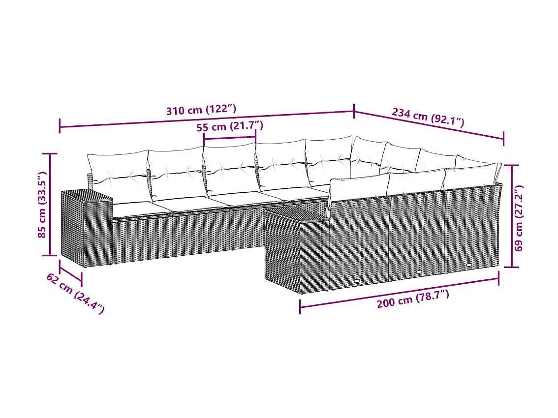 Set de sofás de jardín 10 piezas cojines ratán sintético negro