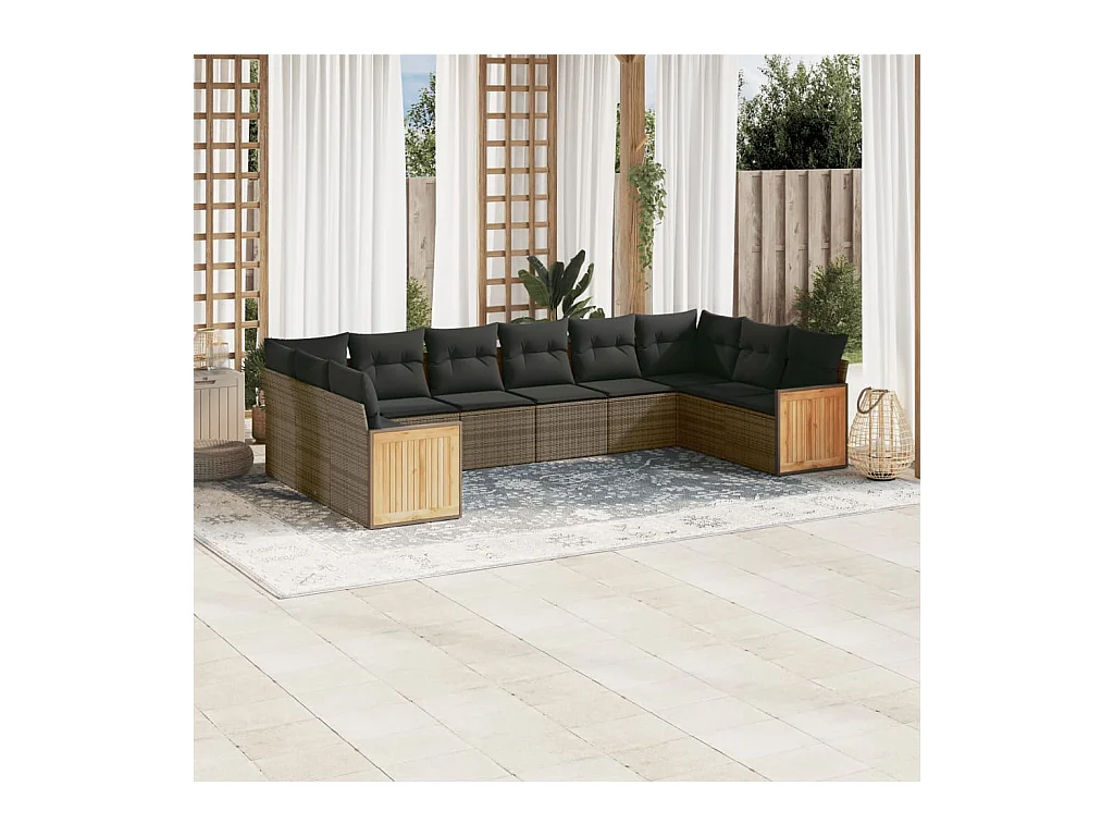 Salon de jardin avec coussins 10 pièces gris résine tressée
