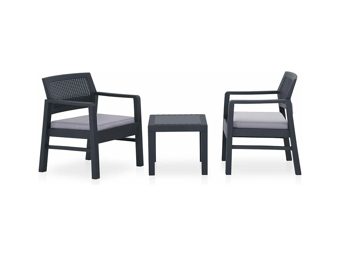 Salon de jardin 3 pièces avec coussins Plastique Gris