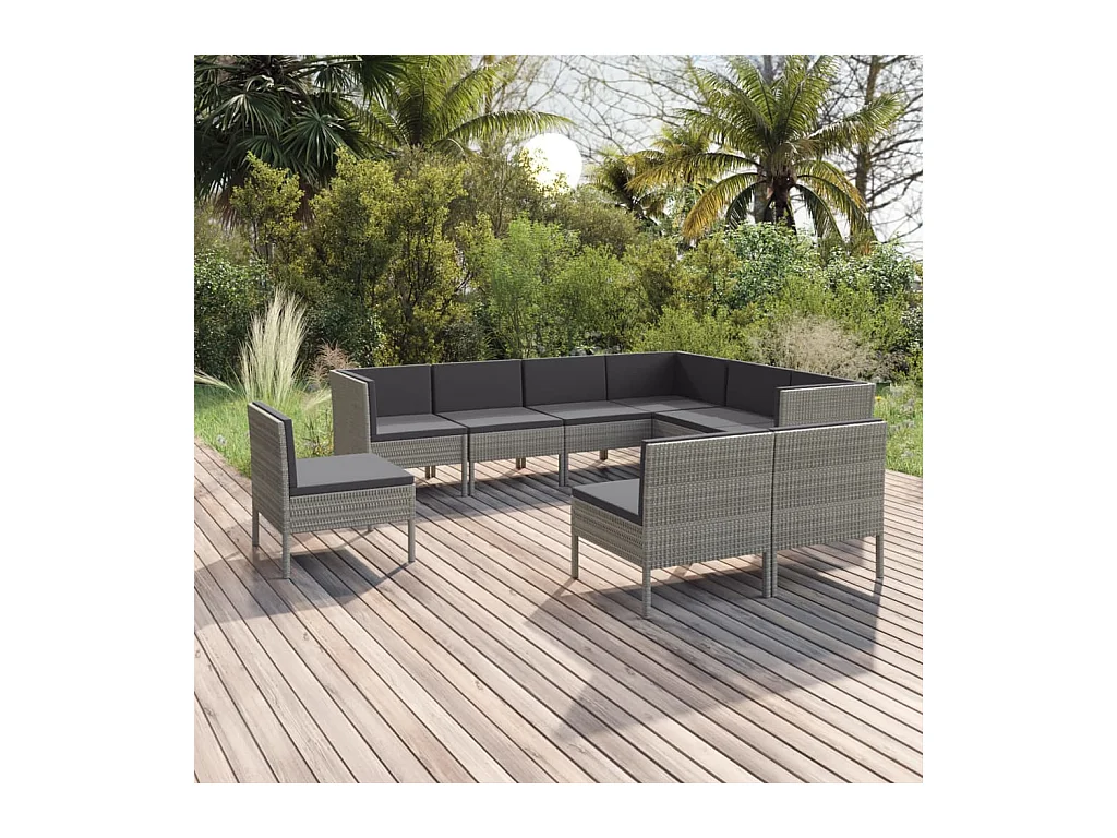 Salon de jardin 9 pièces avec coussins Résine tressée Gris