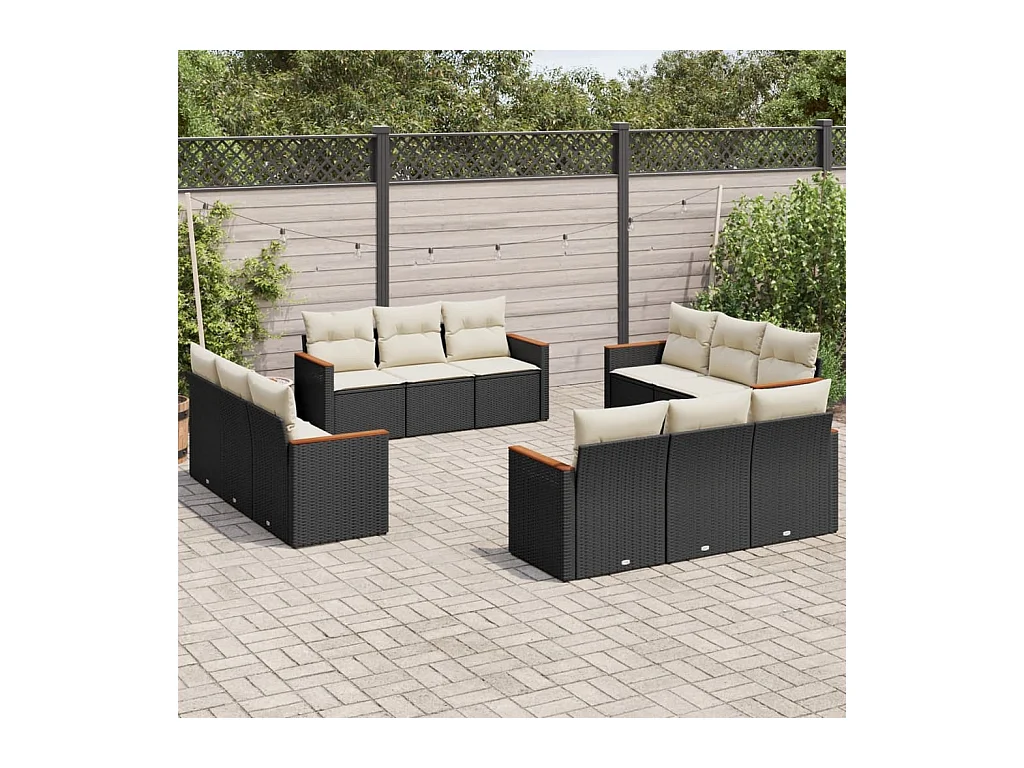 12 peças conjunto de sofás de jardim c/ almofadões vime PE preto