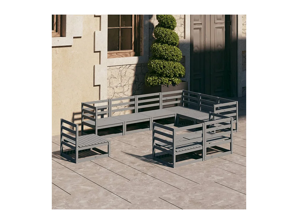 9-delige Loungeset massief grenenhout grijs