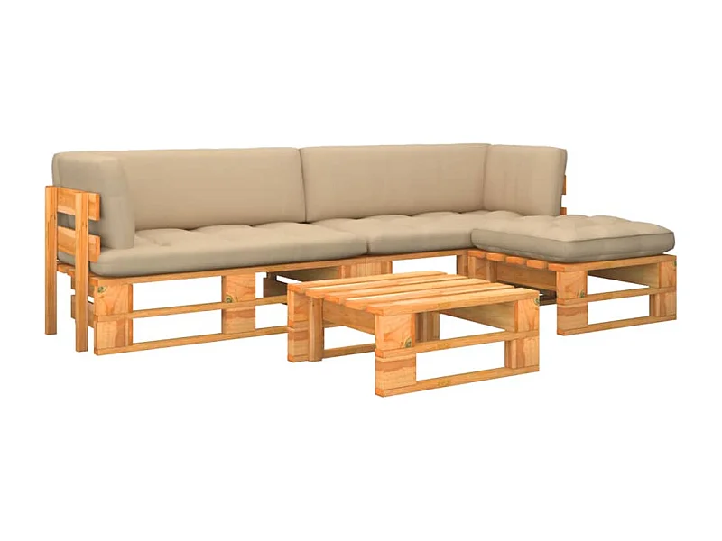 Muebles de palets 4 piezas y cojines madera pino impregnada miel