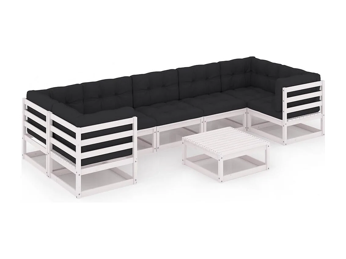 Set de muebles de jardín 8 piezas con cojines madera pino blanco