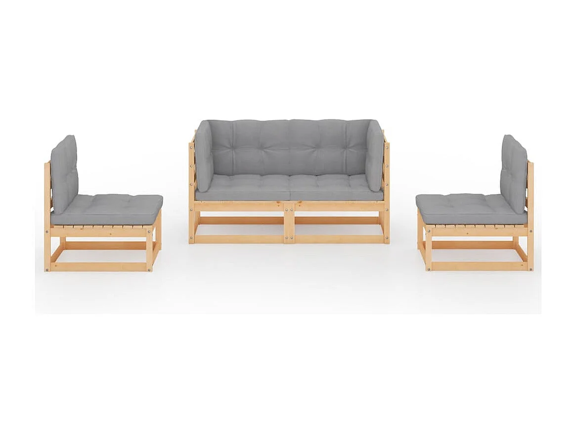 Muebles de jardín 4 piezas con cojines de madera de pino maciza