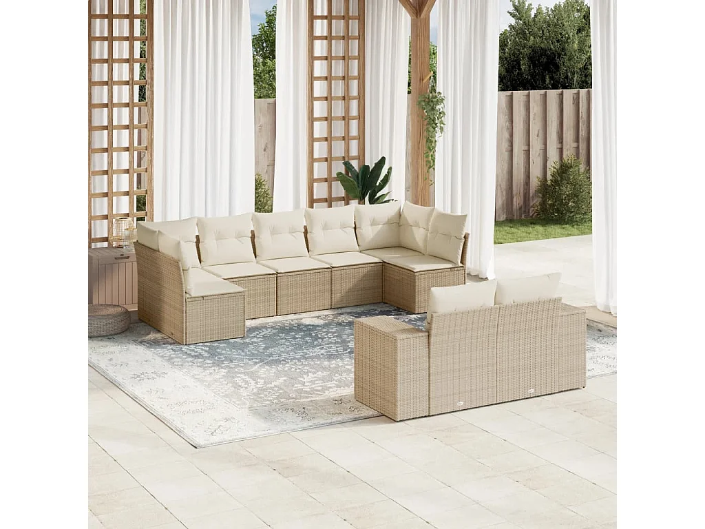 Salon de jardin avec coussins 9 pièces beige résine tressée