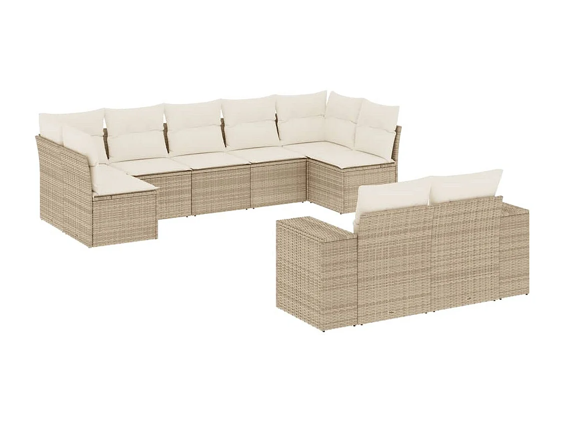 Salon de jardin avec coussins 9 pièces beige résine tressée