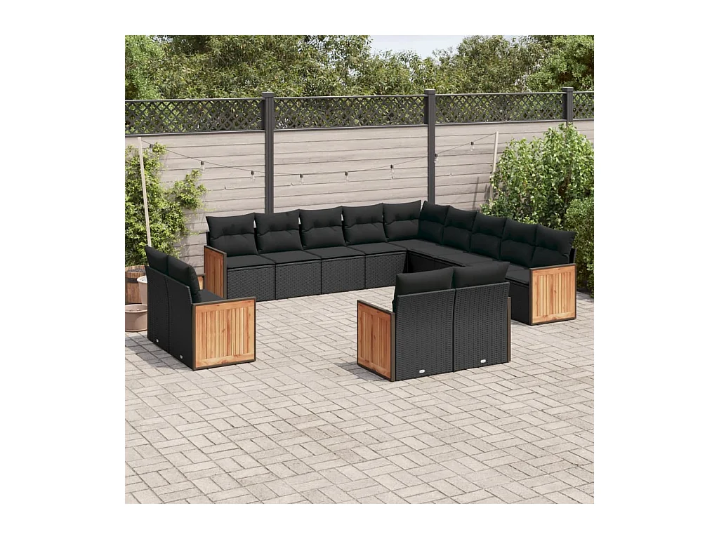 Salon de jardin avec coussins 13 pièces noir résine tressée