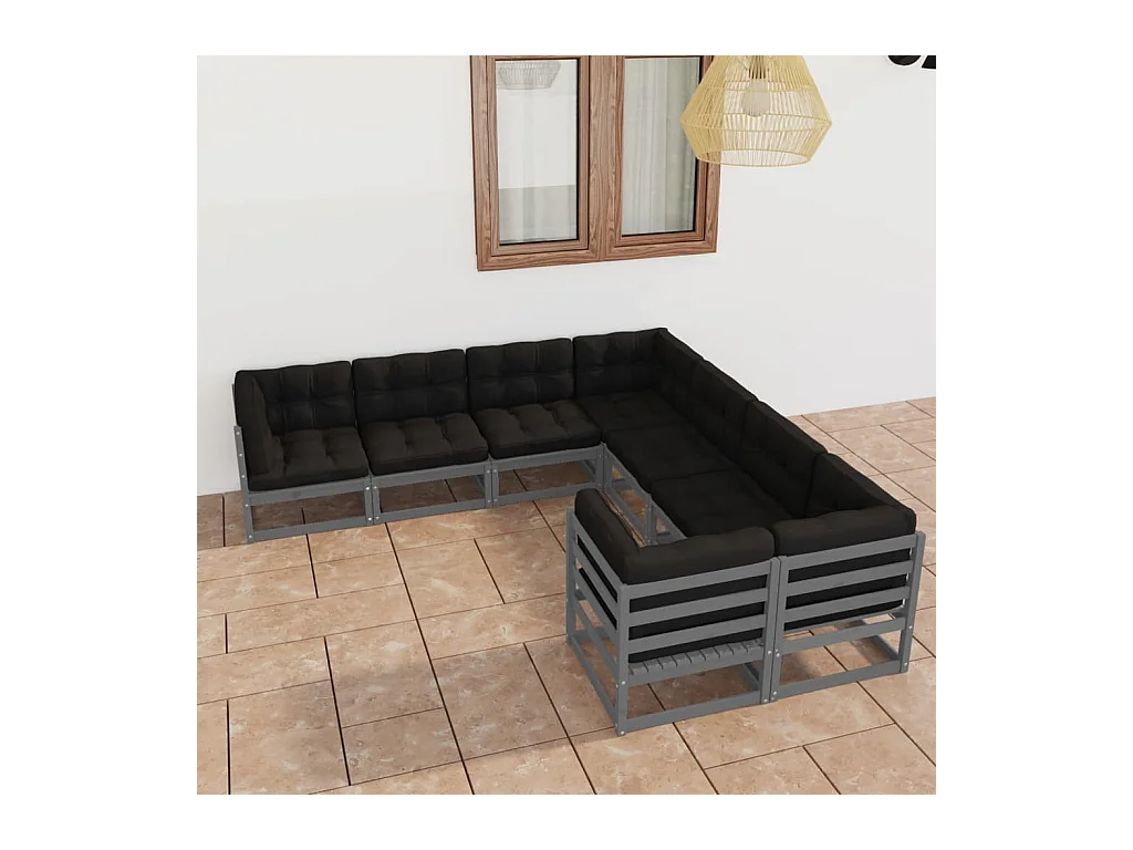 Set de muebles de jardín 8 piezas con cojines madera pino gris