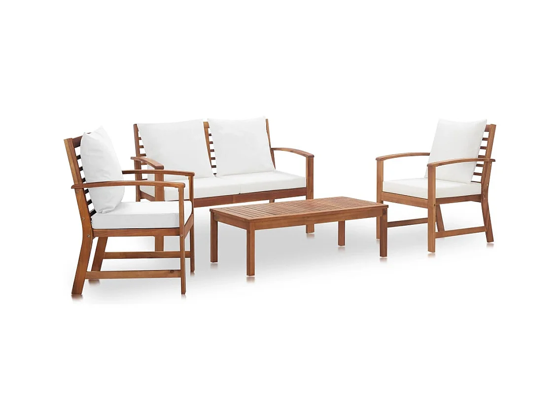 Salon de jardin 4 pièces avec coussins Bois d'acacia solide