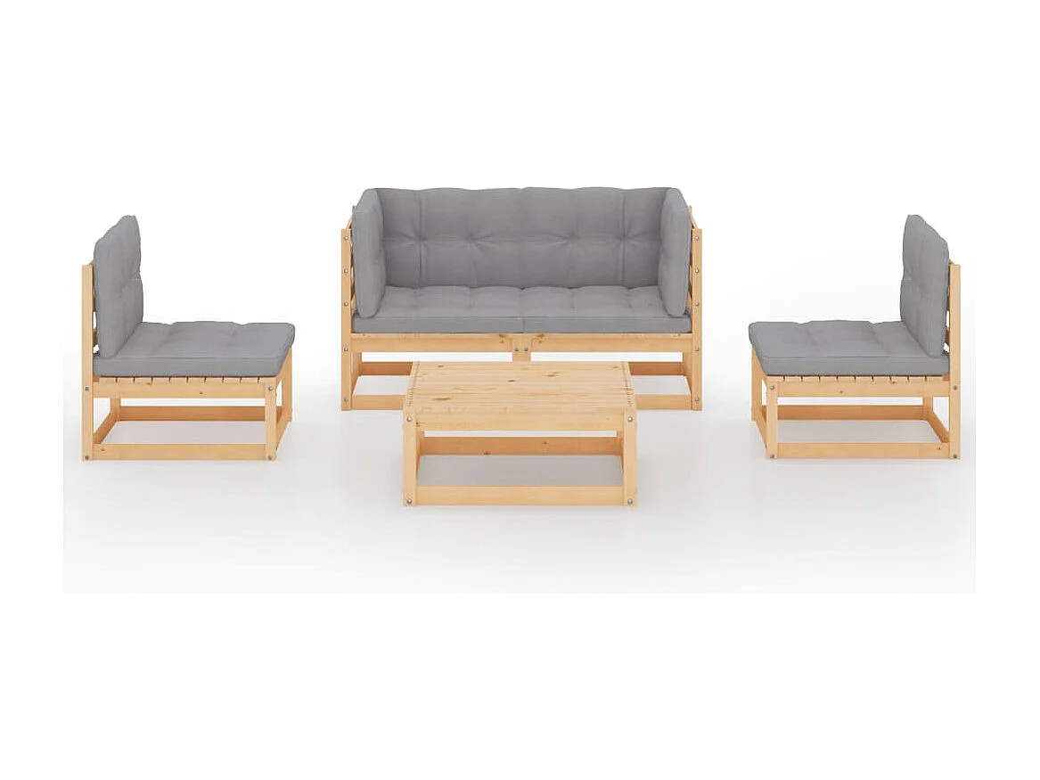 5 peças conjunto lounge de jardim c/ almofadões pinho maciço