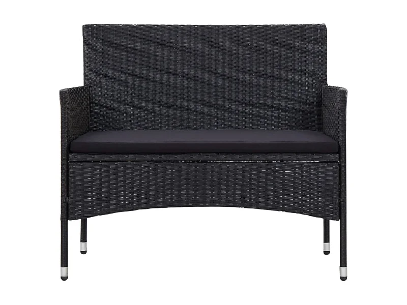 4 peças conjunto lounge de jardim c/ almofadões vime PE preto