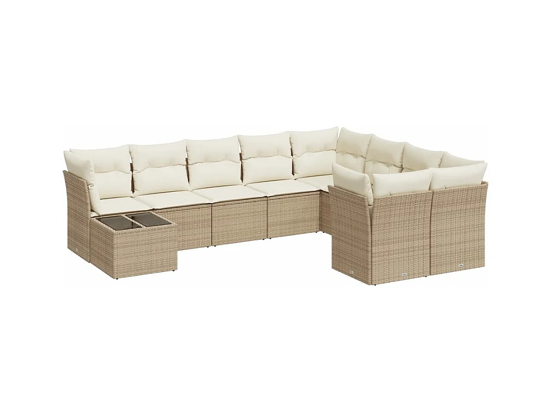 Salon de jardin avec coussins 10 pièces beige résine tressée