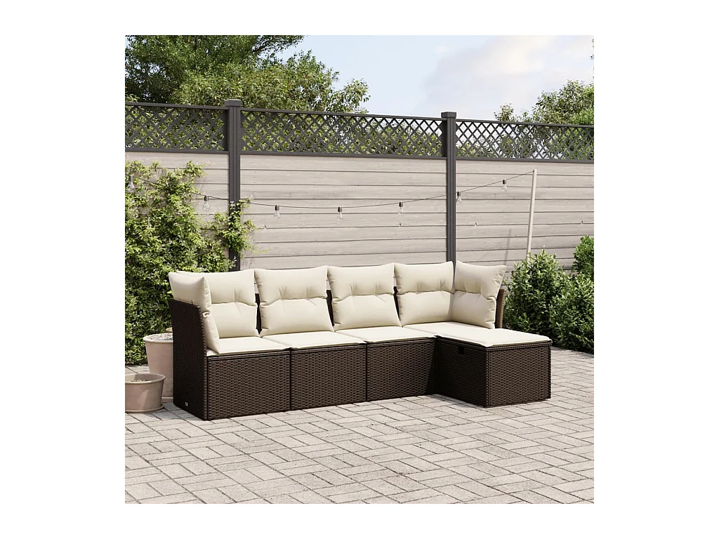 Salon de jardin avec coussins 5 pièces marron résine tressée