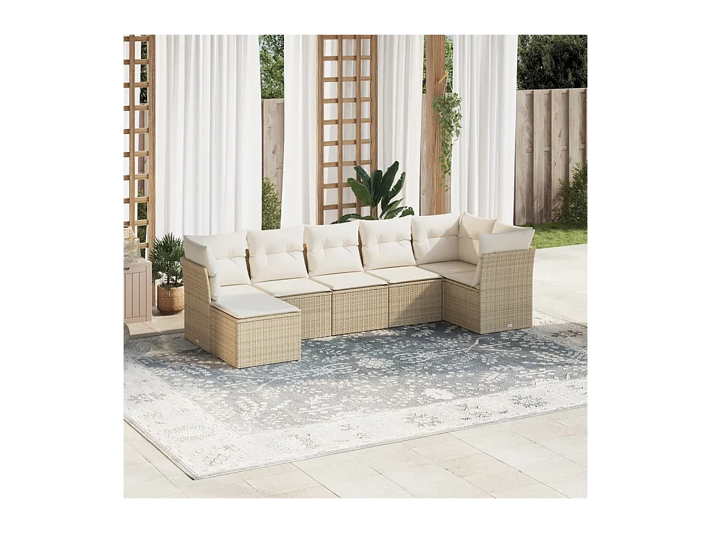 Set sofás de jardín 7 piezas y cojines ratán sintético beige