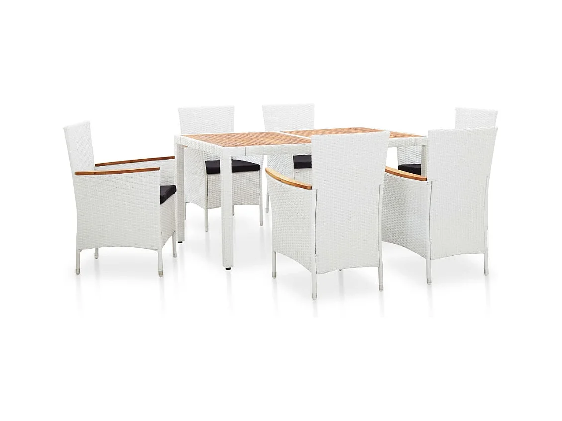 7 peças conjunto de jantar para exterior vime PE branco