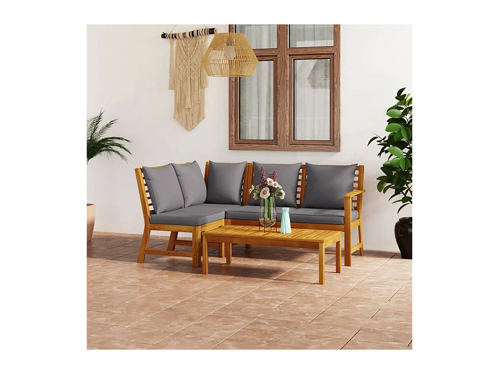 Salon de jardin 4 pièces avec coussin Bois d'acacia solide