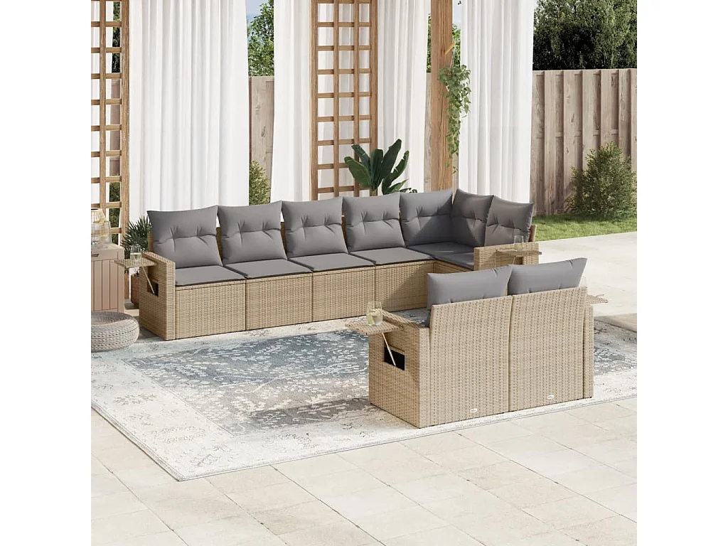 Salon de jardin avec coussins 8 pièces beige résine tressée