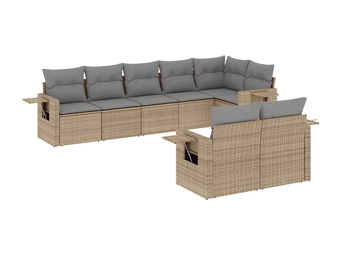 Salon de jardin avec coussins 8 pièces beige résine tressée