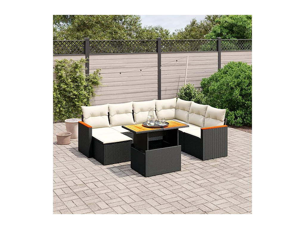 Salon de jardin 8 pièces avec coussins noir résine tressée