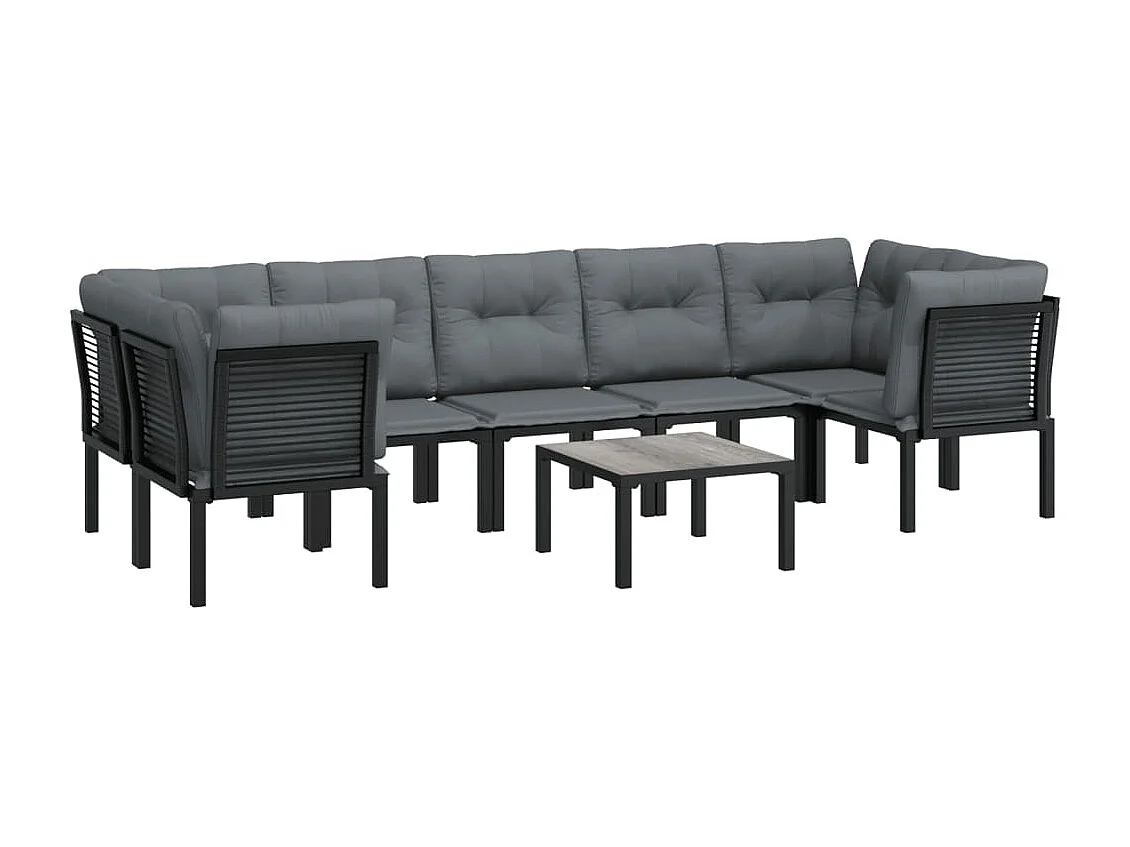 8-delige Loungeset poly rattan zwart en grijs