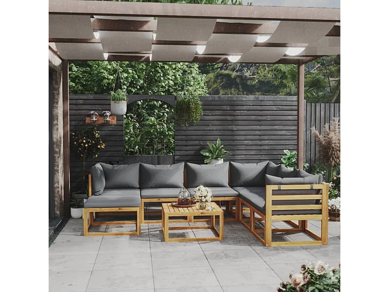 8 peças conjunto lounge de jardim com almofadões acácia maciça