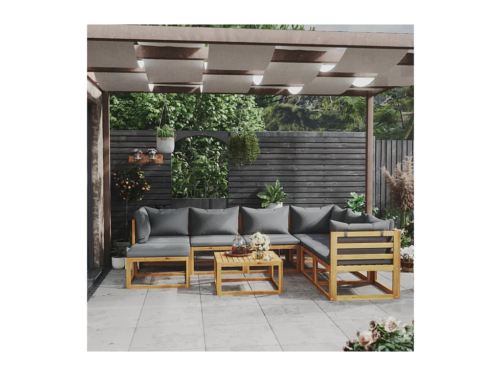 Salon de jardin 8 pièces avec coussin Bois d'acacia solide