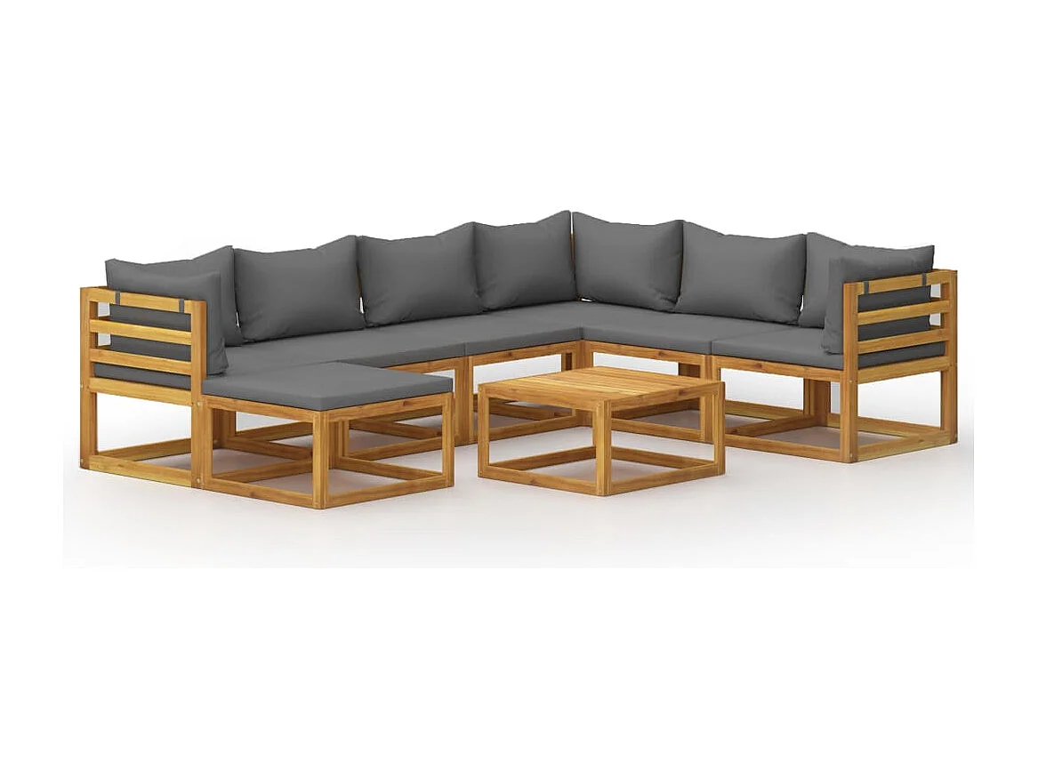 Salon de jardin 8 pièces avec coussin Bois d'acacia solide