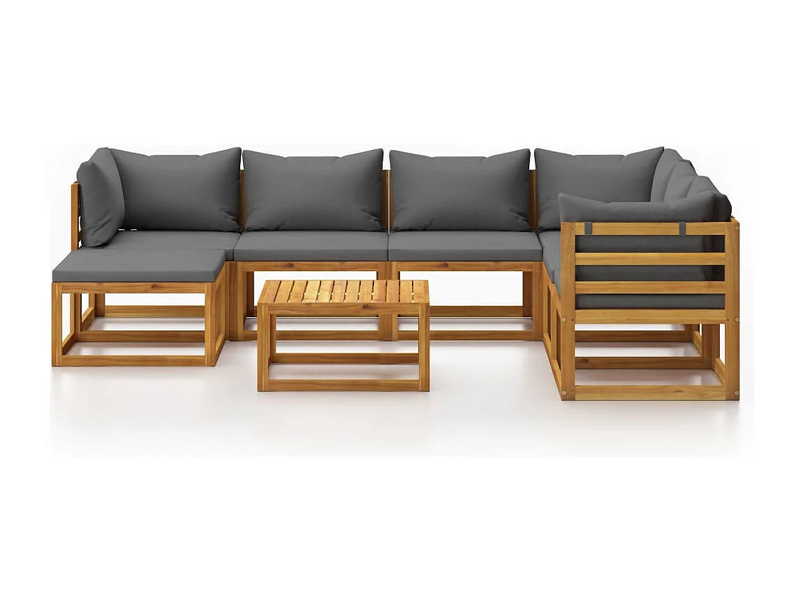 Salon de jardin 8 pièces avec coussin Bois d'acacia solide