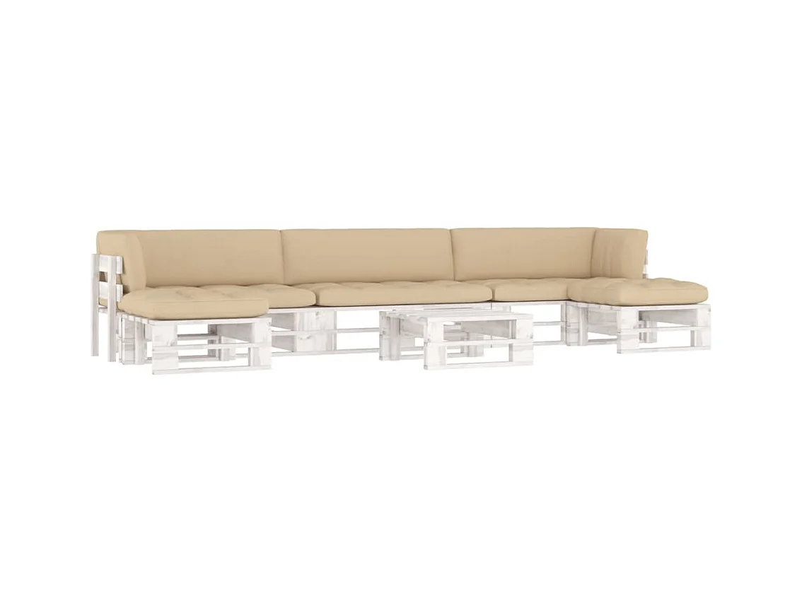 Muebles de palés 6 piezas y cojines madera pino impregnada blanco