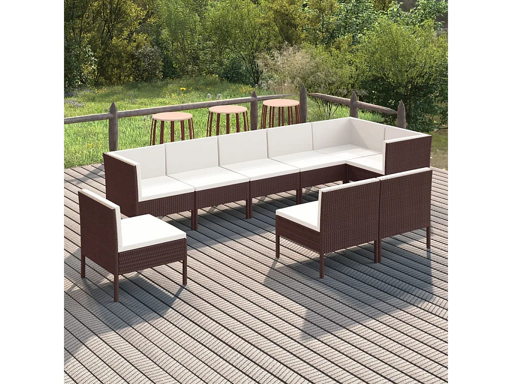 Salon de jardin 9 pièces avec coussins Résine tressée Marron