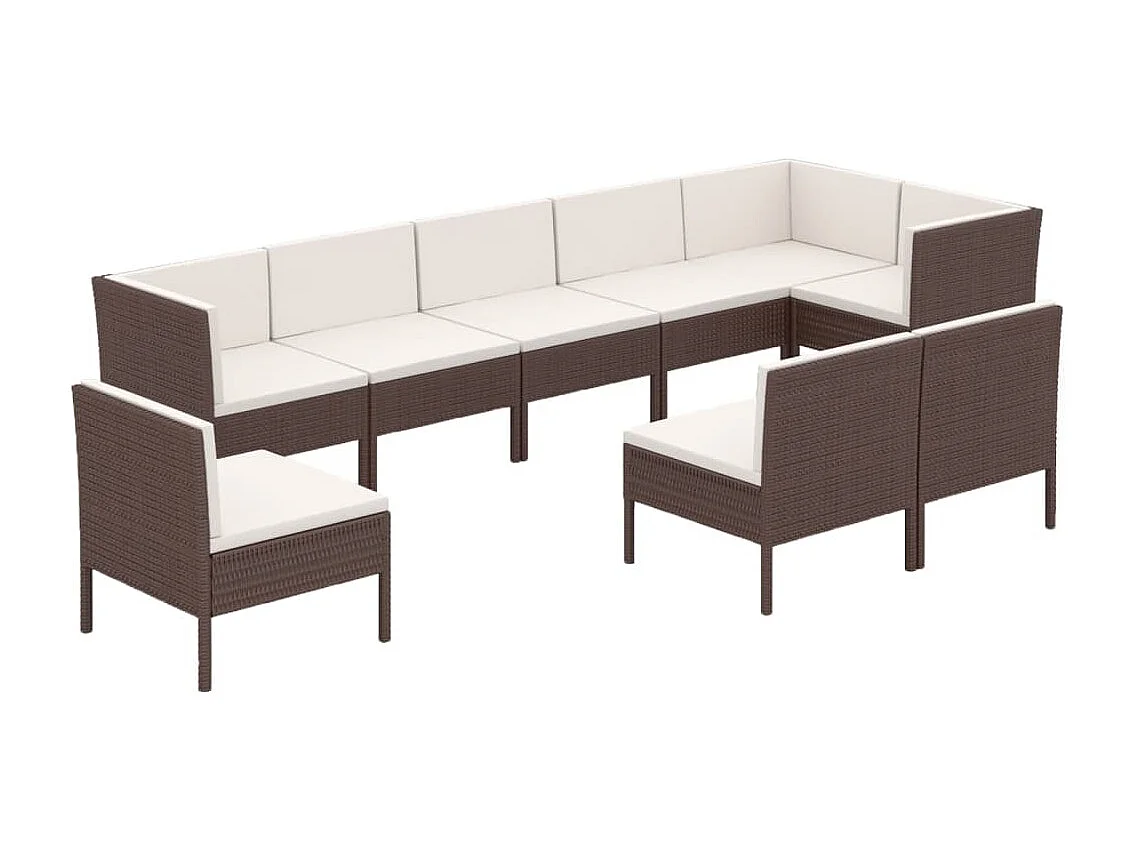 Salon de jardin 9 pièces avec coussins Résine tressée Marron