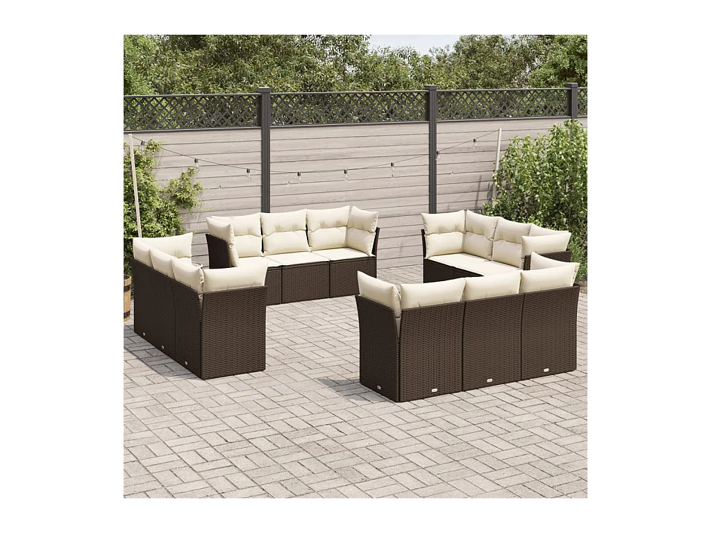 Salon de jardin avec coussins 12 pièces marron résine tressée