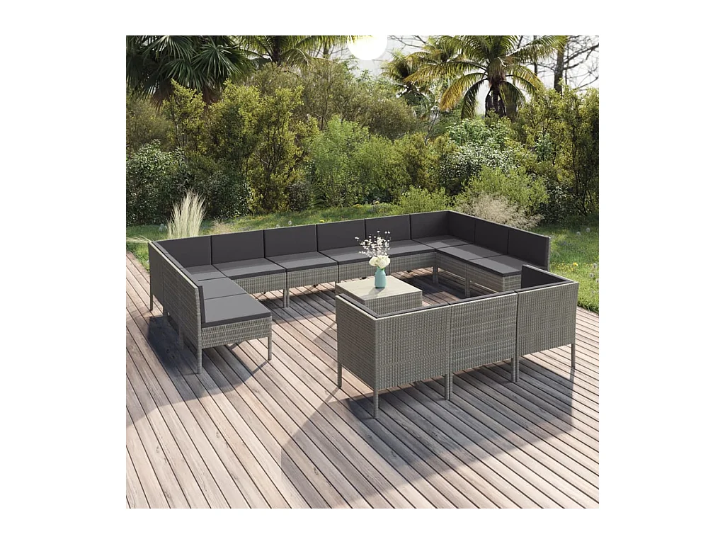 14-delige Loungeset met kussens poly rattan grijs