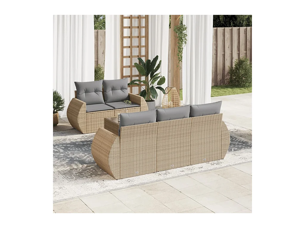 Salon de jardin avec coussins 6 pièces beige résine tressée