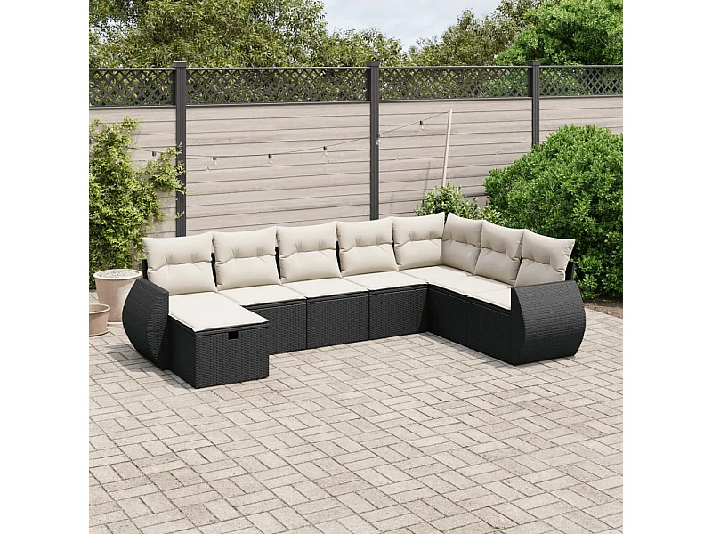 8 peças conjunto sofás de jardim com almofadões vime PE preto