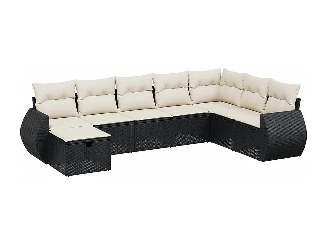 Set de sofás de jardín 8 piezas y cojines ratán sintético negro