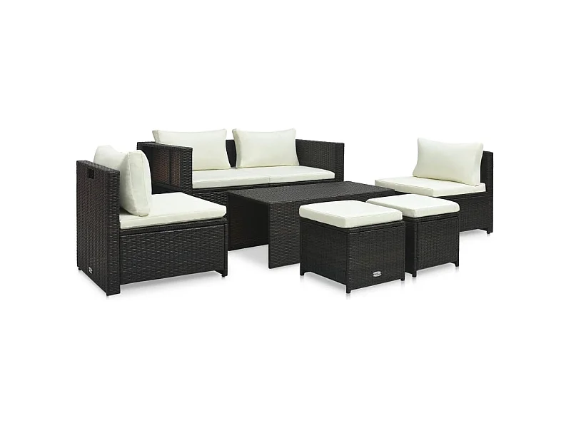 Salon de jardin 6 pièces avec coussins Résine tressée Marron