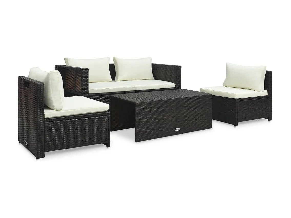 6 peças conjunto lounge jardim c/ almofadões vime PE castanho