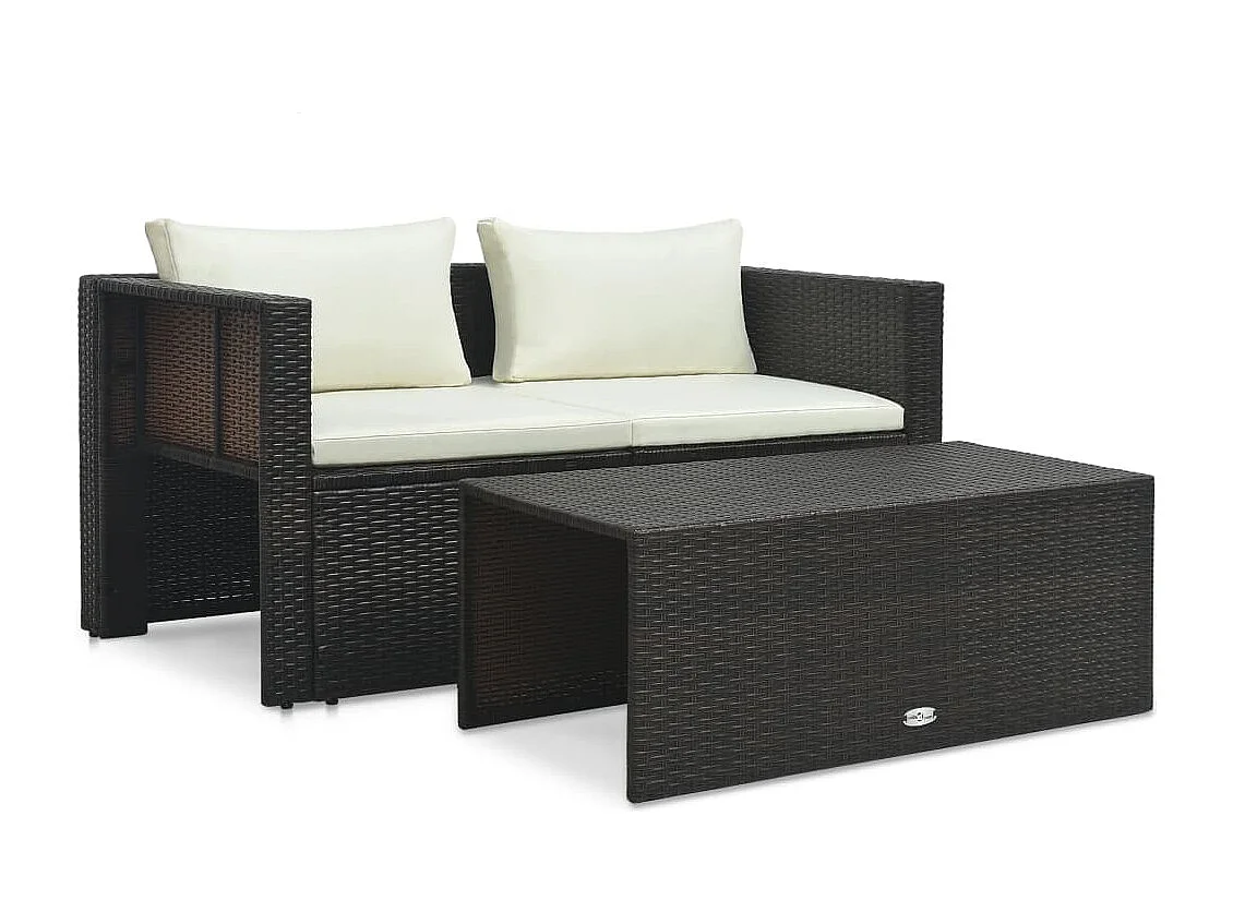 6 peças conjunto lounge jardim c/ almofadões vime PE castanho