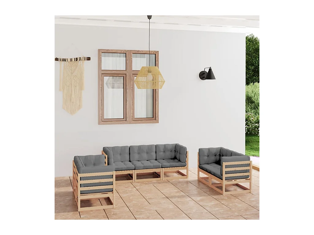 7-delige Loungeset met kussens massief grenenhout