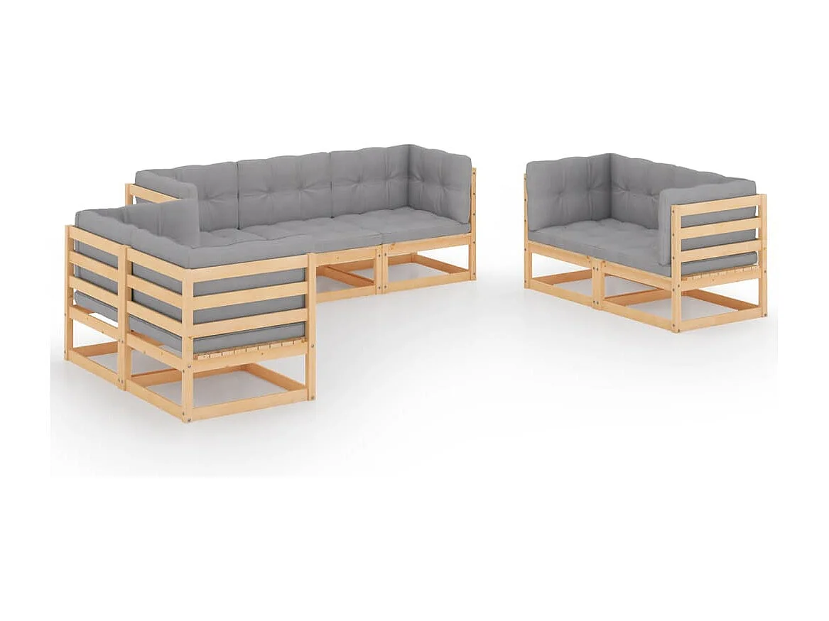 Muebles de jardín 7 piezas con cojines de madera de pino maciza
