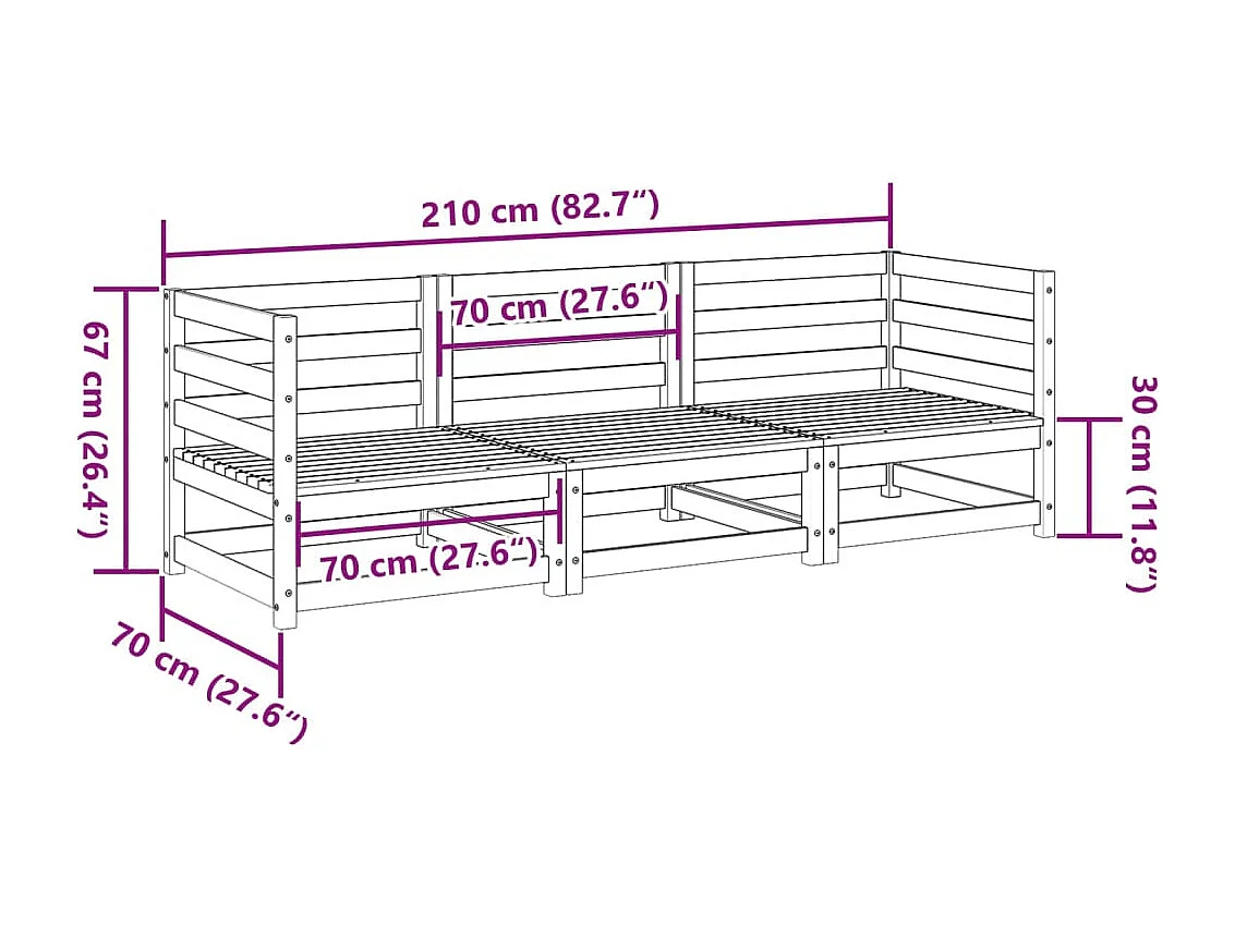 Salon de jardin 3 pièces bois massif sapin de douglas