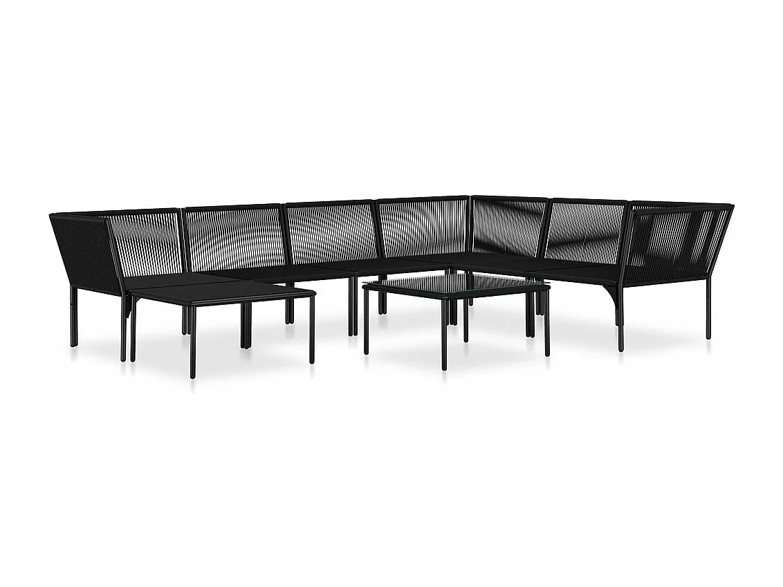 Juego de muebles de jardín 8 piezas con cojines PVC negro