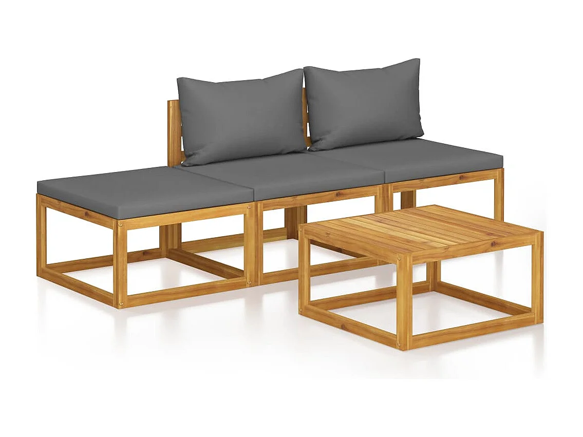 Salon de jardin 4 pièces avec coussin Bois d'acacia solide