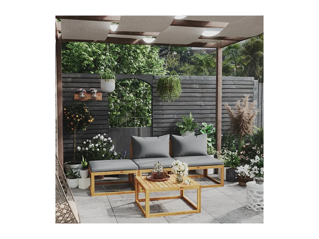 Salon de jardin 4 pièces avec coussin Bois d'acacia solide