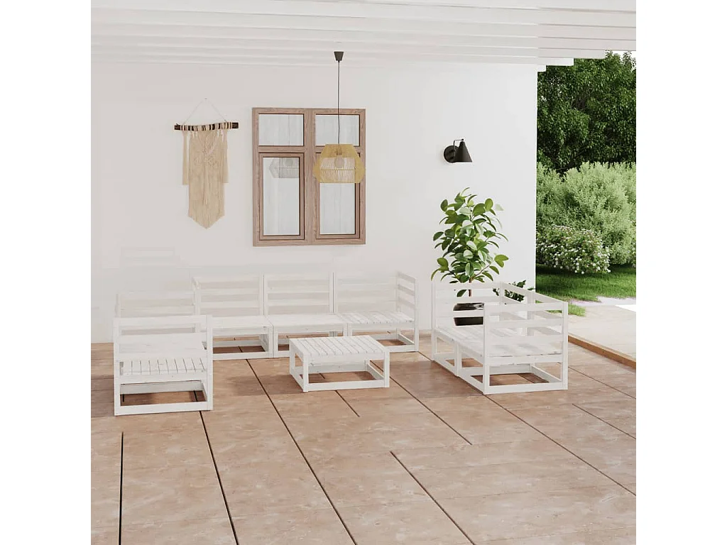 8 peças conjunto lounge de jardim pinho maciço branco