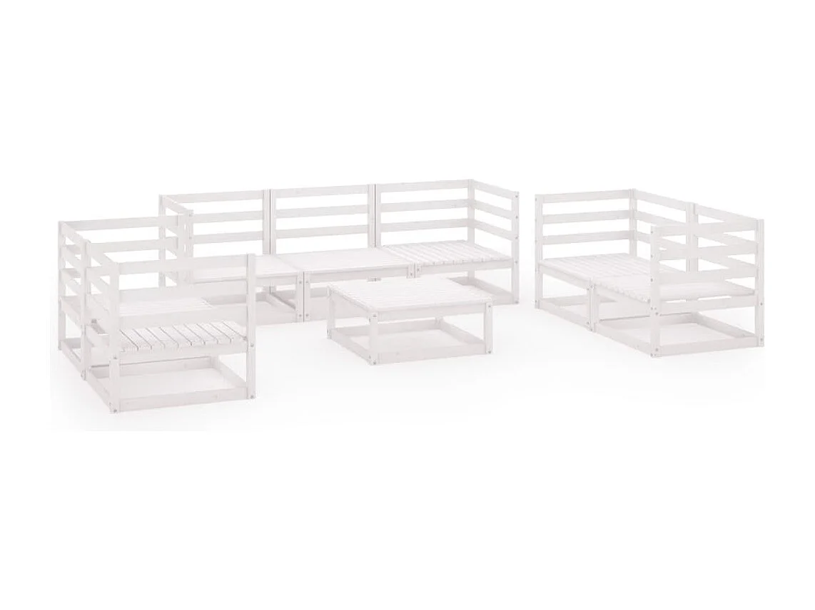 8 peças conjunto lounge de jardim pinho maciço branco