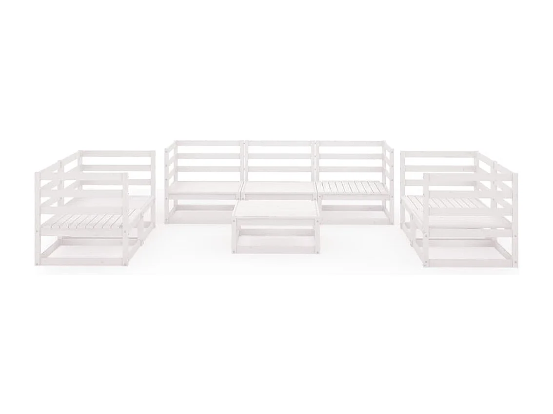 8 peças conjunto lounge de jardim pinho maciço branco